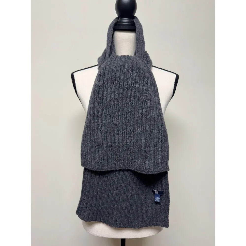 VTG - GAP 100% Lambswool Charcoal Gray Ribbed Scarf